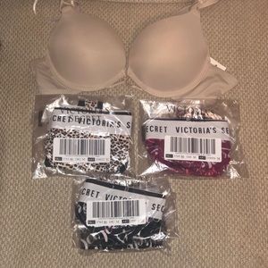 4 Victoria secret panties & Ilys Bombshell Bra 34B